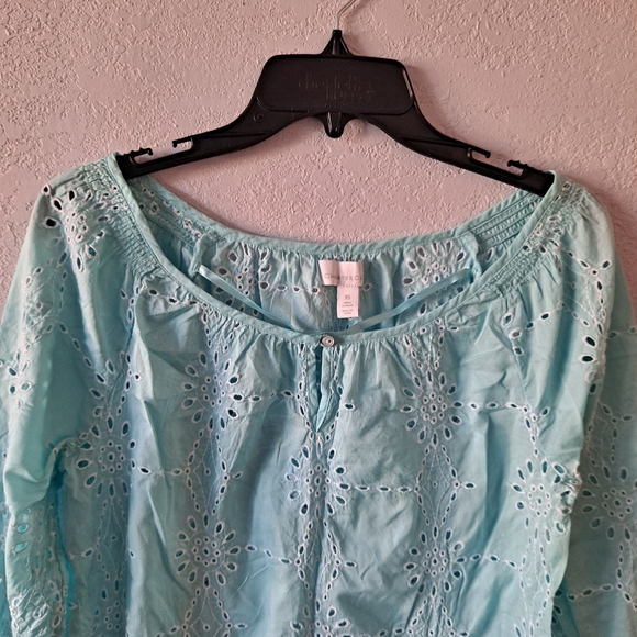 Charter Club Eyelet Light Blue Blouse - Picture 2 of 7